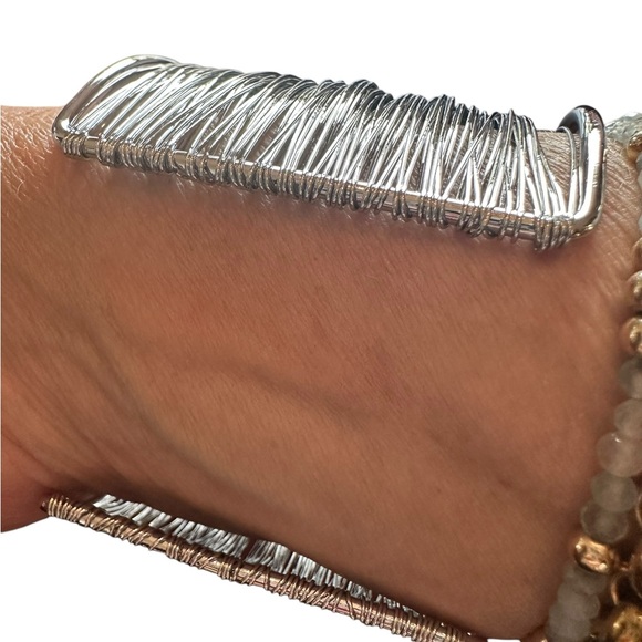 Silver Multilayered Stack Design Cuff Bangle Bracelet - Picture 7 of 8